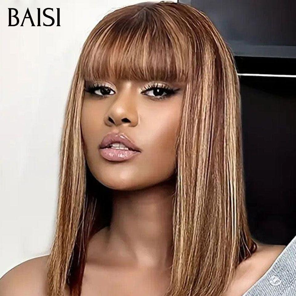 BAISI PERRUQUE COULEUR 4#27# MIEL AVEC FRANGE FABRIQUÉ À LA MACHINE