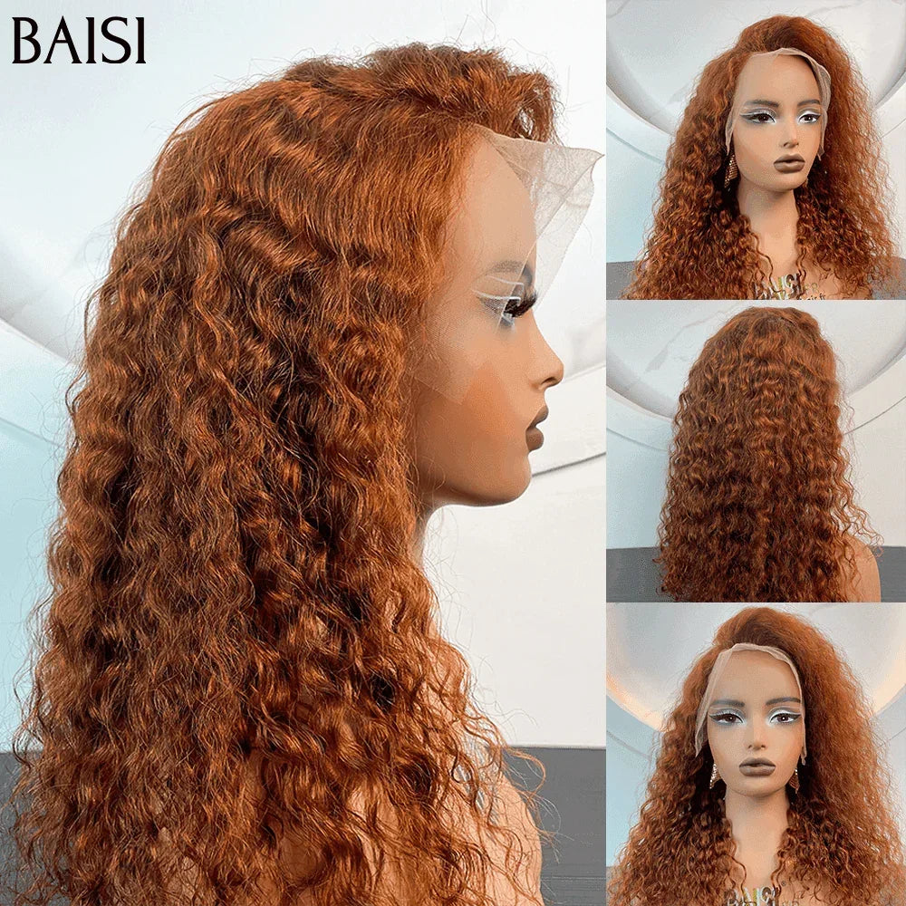 Peluca naranja de onda profunda Frontal de encaje BAISI 13x4 en cabello 100% humano