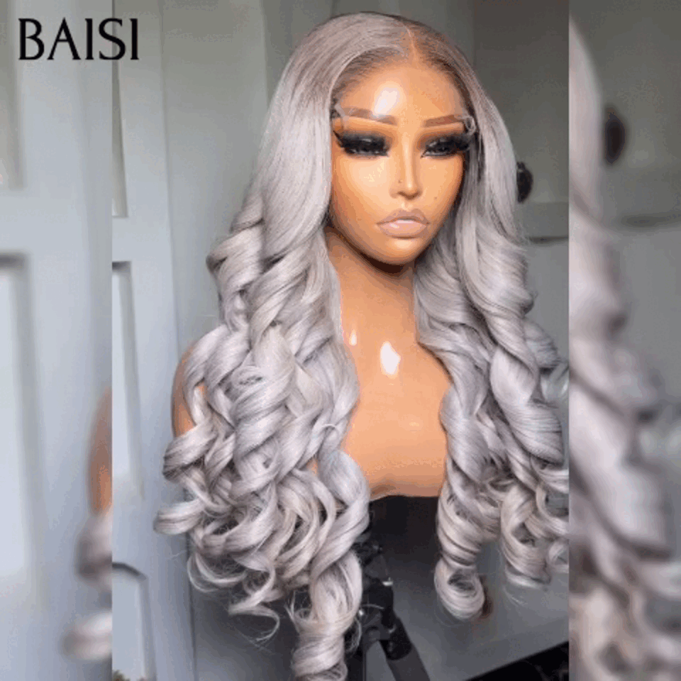 BAISI 13x4 Frontal-Körperwellen-Perücke in Braun #1B4, vorgezupft, kein Kleber erforderlich, aus 100 % Rohhaar, Spitze bereits geschnitten