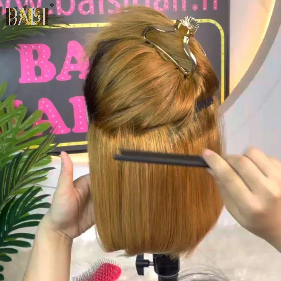 BAISI Achetez 2 perruques minimum au prix d'usine fournisseur 1B/30#27# Perruque 4X4 BOB  Lisse en 100% Cheveux Humains(Pas Besoin de Code)