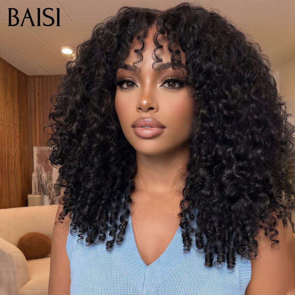 BAISI 1 curly deep frange 169€ ou 6 perruques 469€ à  moitié prix en France 6 styles de perruques différents en 100% cheveux humains