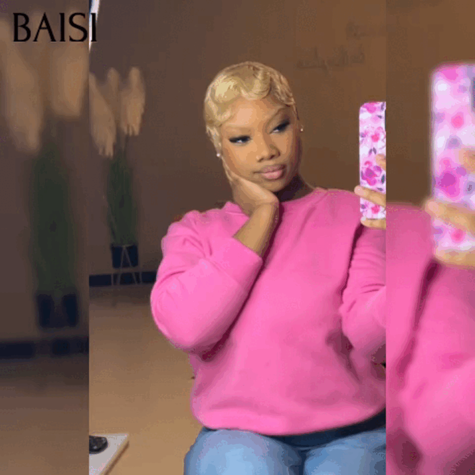 BAISI 13X4 peruca curta onda de dedo Pixie na cor rosa € 88 em cabelo 100% humano BS50