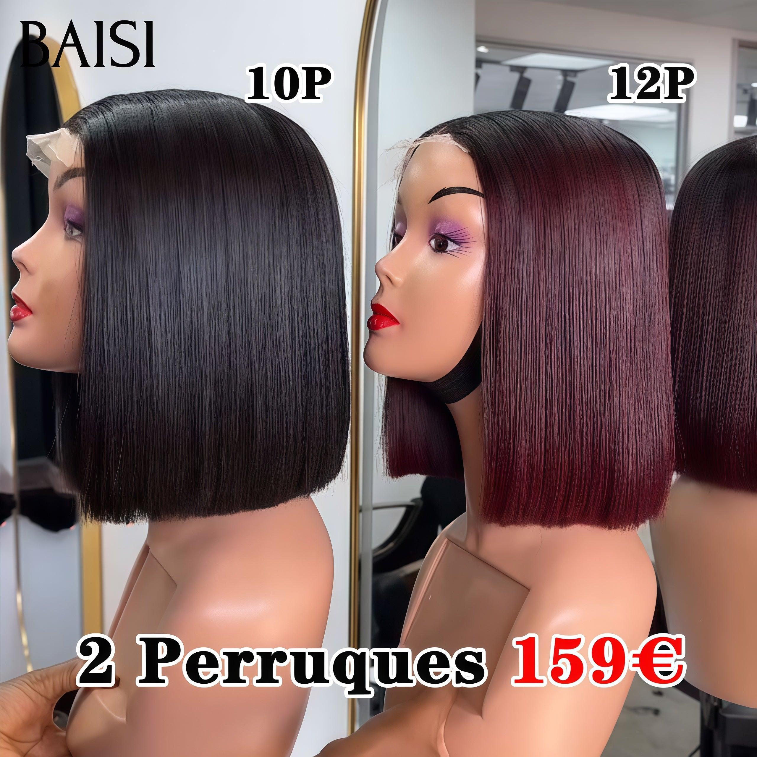 BAISI 2 Perruques bob Lisse pour revendre 159€ 4X4 lace 10 pouces en Couleur noir ou 12 pouces Bordeaux  200% densité en 100% vrais cheveux humains