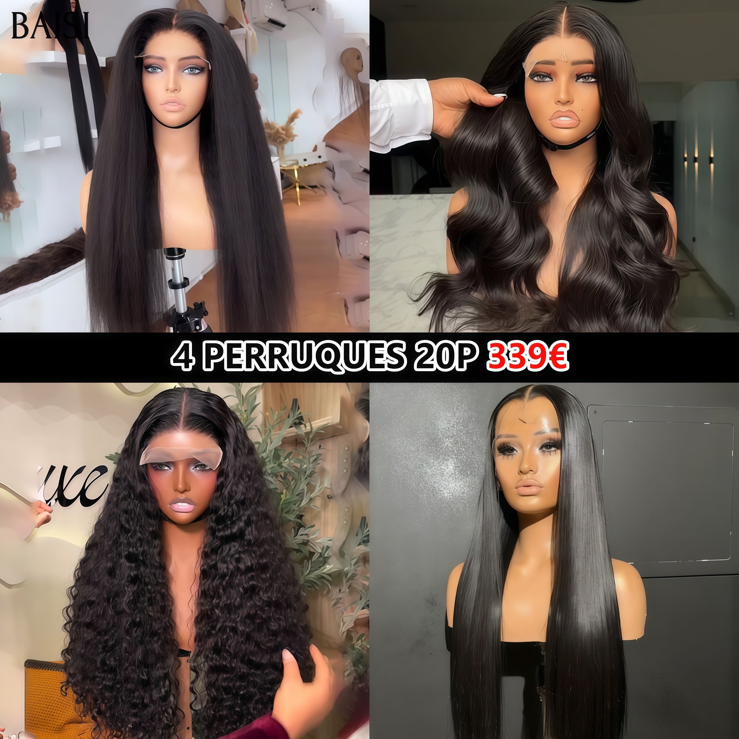 BAISI 4X4 lace curly wave et Lisse et bouclée et kinky straight 4 Perruques Abordable 339 Euro 20 pouces En 100% Cheveux Humains De Bonne Qualité En mèche brésilians Indians
