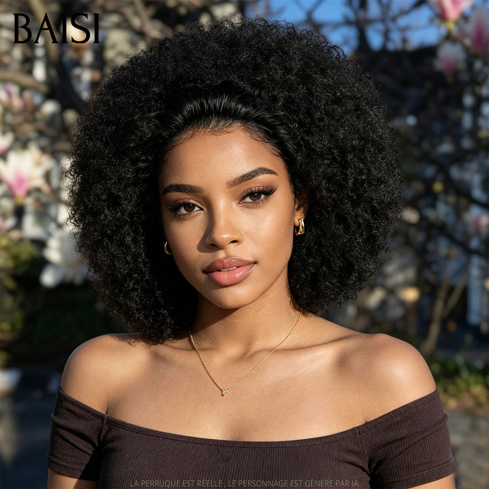 BAISI Perruques Grande Promo arrivage pixie coupe fabriqué à la machine afro En #1B  En 100% Cheveux Humains