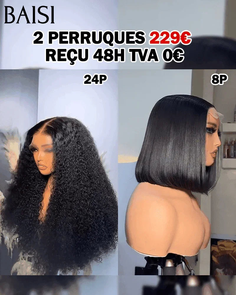 BAISI Moitié Prix -50% 2 perruques 229€ ou 3 perruques 269€ en France Reçu 48 TVA 0€ 100% vrais cheveux humains