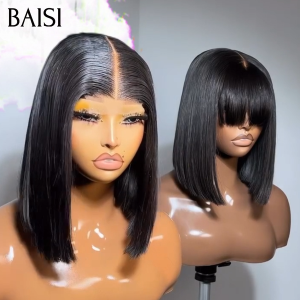 BAISI Lot de 2 Perruque Bob 100% Vietnam Hair 2x6 Lace  Lisse Noir 8 Pouces + Sans Frange 8 Pouces ou 10 Pouces Pour Revendre ou Pour changer de Look en 100% Cheveux Humains Deja En France Reçu 48H TVA 0€