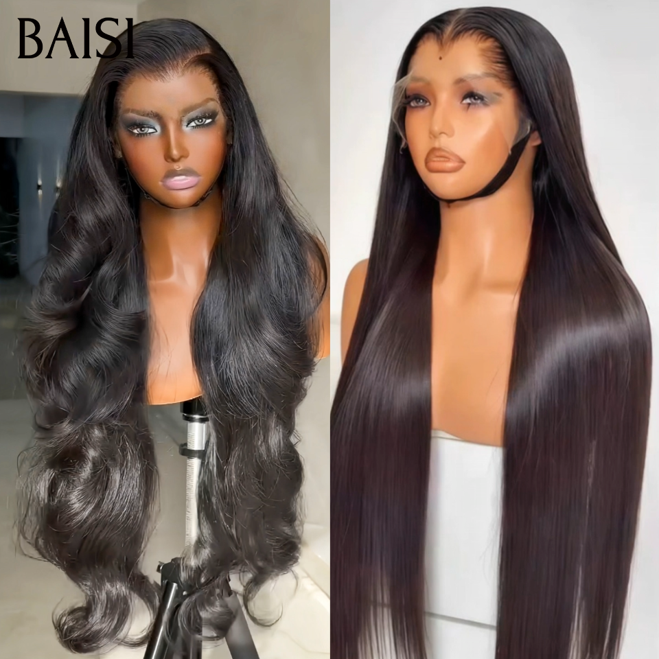 BAISI  2 Perruques pour revendre 200€ 13X4 Body wave et Lisse 22 et 24 pouces couleur NOIR 200% densité en 100% vrais cheveux humains
