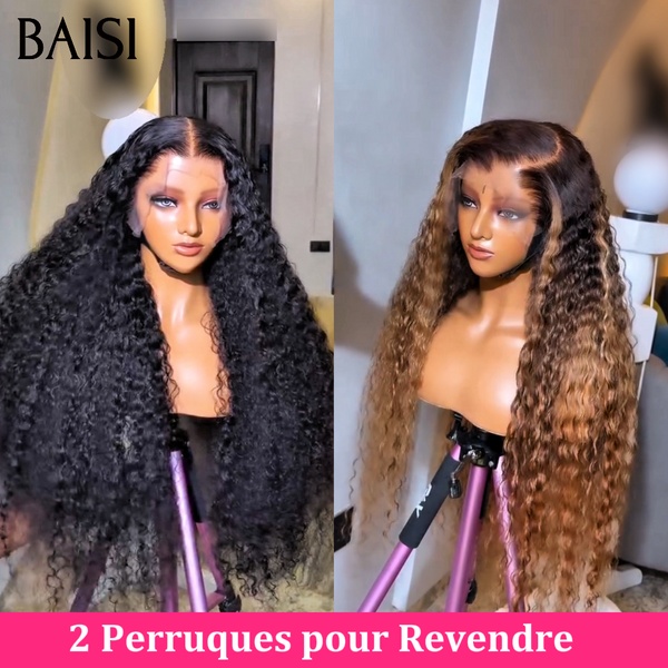 BAISI  2 Perruques Noir 1B# et Mixte 4/27# 20pouces ou 30pouces pour revendre  Bonne Densité en 100% vrais cheveux humains