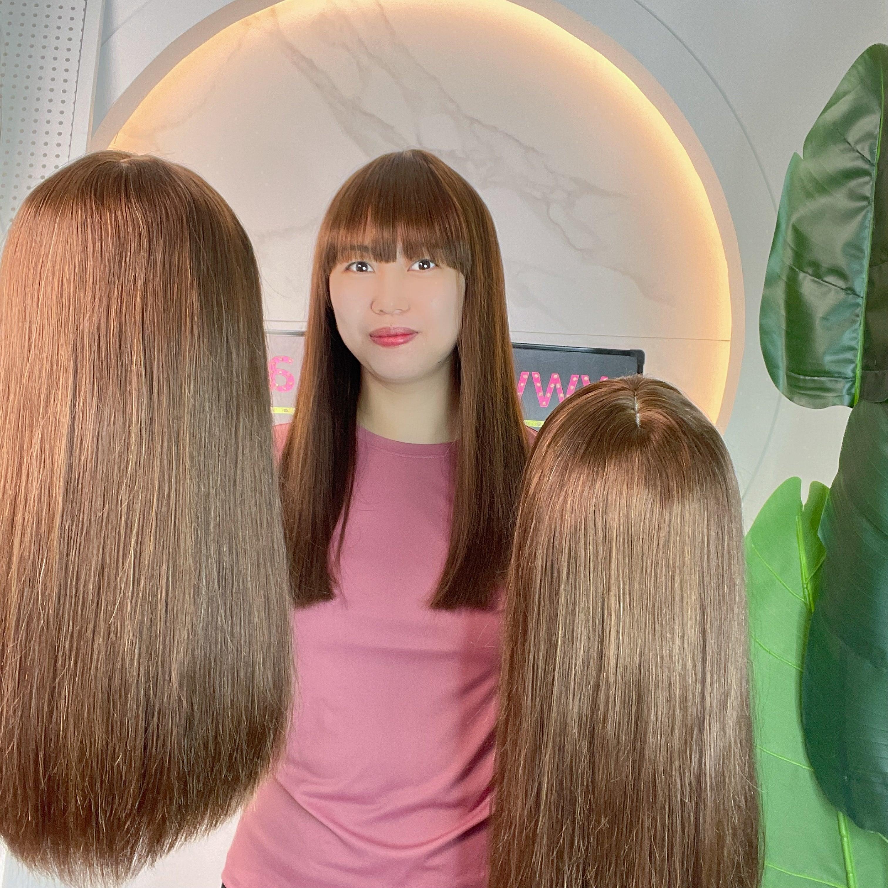 BAISI Achetez sans lace sans colle ou 13x4 Lace Frontal Perruque Lisse En Marron #4 avec Frange En 100% Cheveux Humains