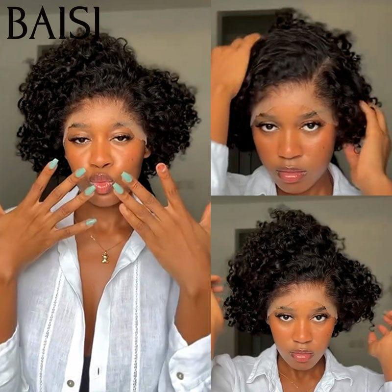 BAISI 13x4 Frontal Perruque Bob Curly 59€ En 100% Vrais Cheveux Humais