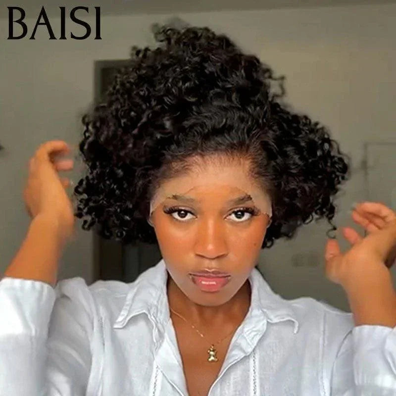 BAISI 13x4 Frontal Perruque Bob Curly 59€ En 100% Vrais Cheveux Humais