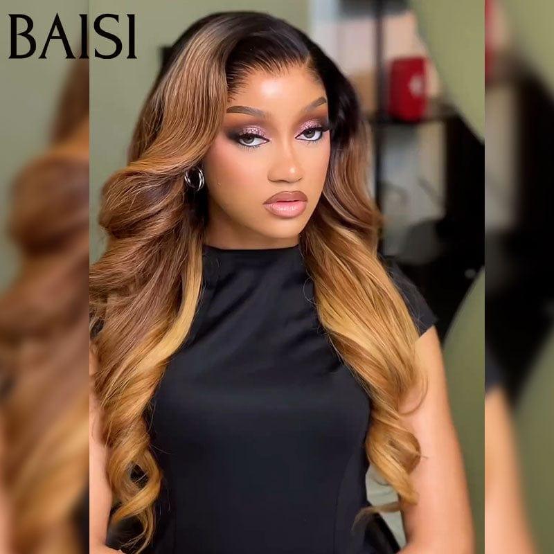 BAISI 13x4 Lace Frontale Perruque Lisse ou body wave En Couleur Miel 1B/#4/#27 100% Cheveux Humains