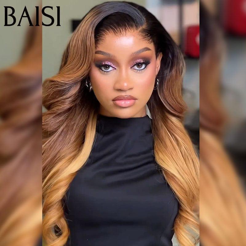 BAISI 13x4 Lace Frontale Perruque Lisse ou body wave En Couleur Miel 1B/#4/#27 100% Cheveux Humains