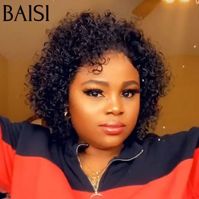 BAISI 13X4 Bob Perruque Bouclée Curly 8-14 POUCE 100% Cheveux Humains 200% Densité C