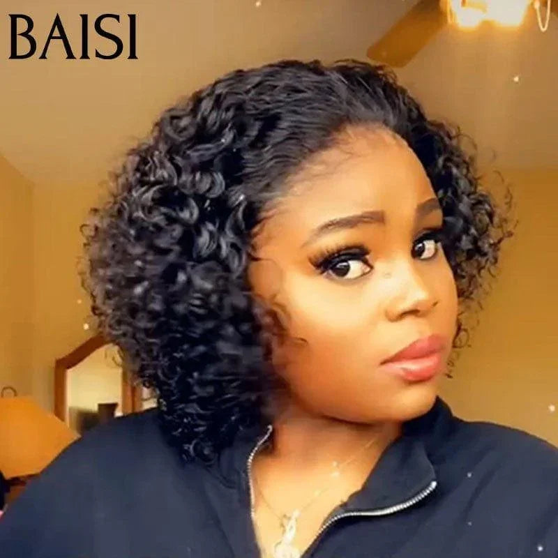 BAISI 13X4 Bob Perruque Bouclée Curly 8-14 POUCE 100% Cheveux Humains 200% Densité C