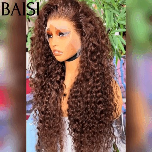 BAISI Parrucca 13x4 Lace Front Personalizzata Colore 4# Liscia Deep wave Riccia Body Wave Di Alta Qualità, Spedizione Gratuita