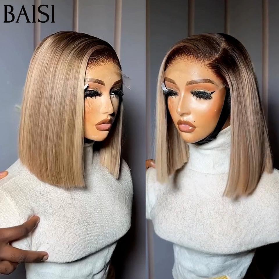 BAISI Perruque 13x4 coupe à la mode couleurs personnalisées 10 pouces en Promo en 100% Cheveux humains