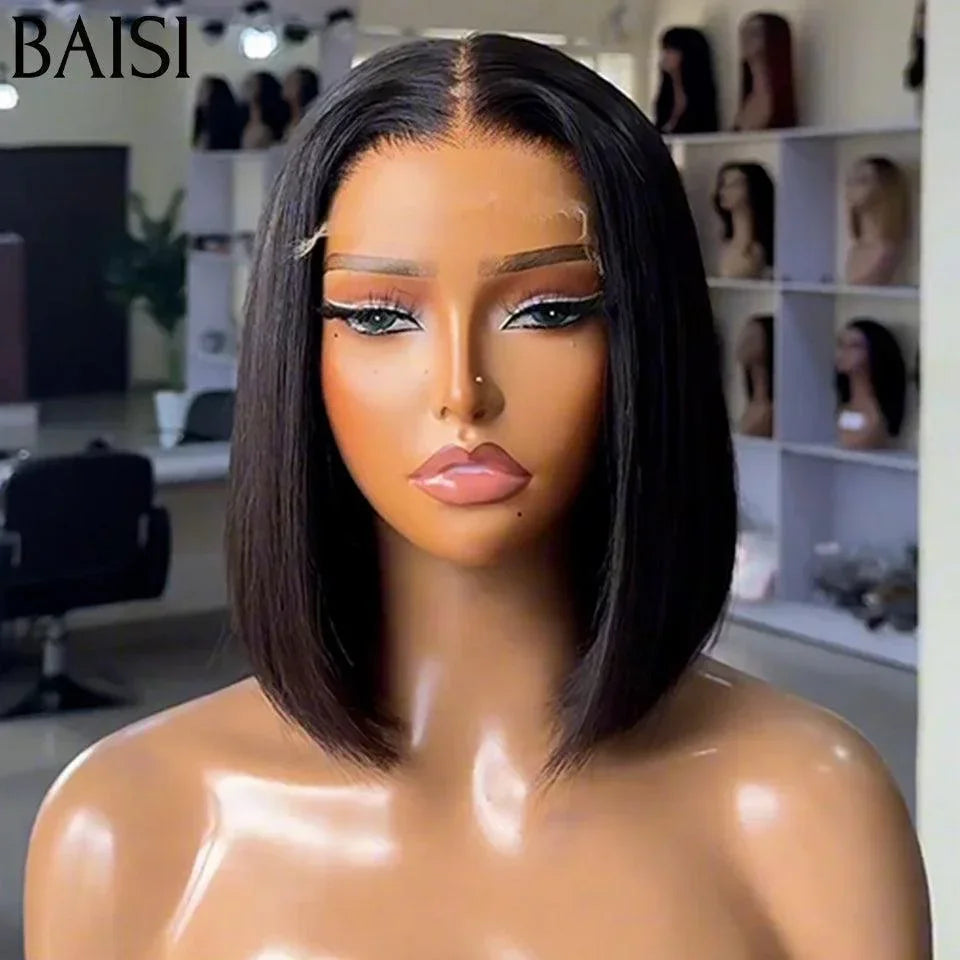 BAISI Reçu 48H + TVA 0€ 4X4 Closure Perruque Naturelle Lisse 66€ moitié prix 200% Densité en 100% Cheveux Humains