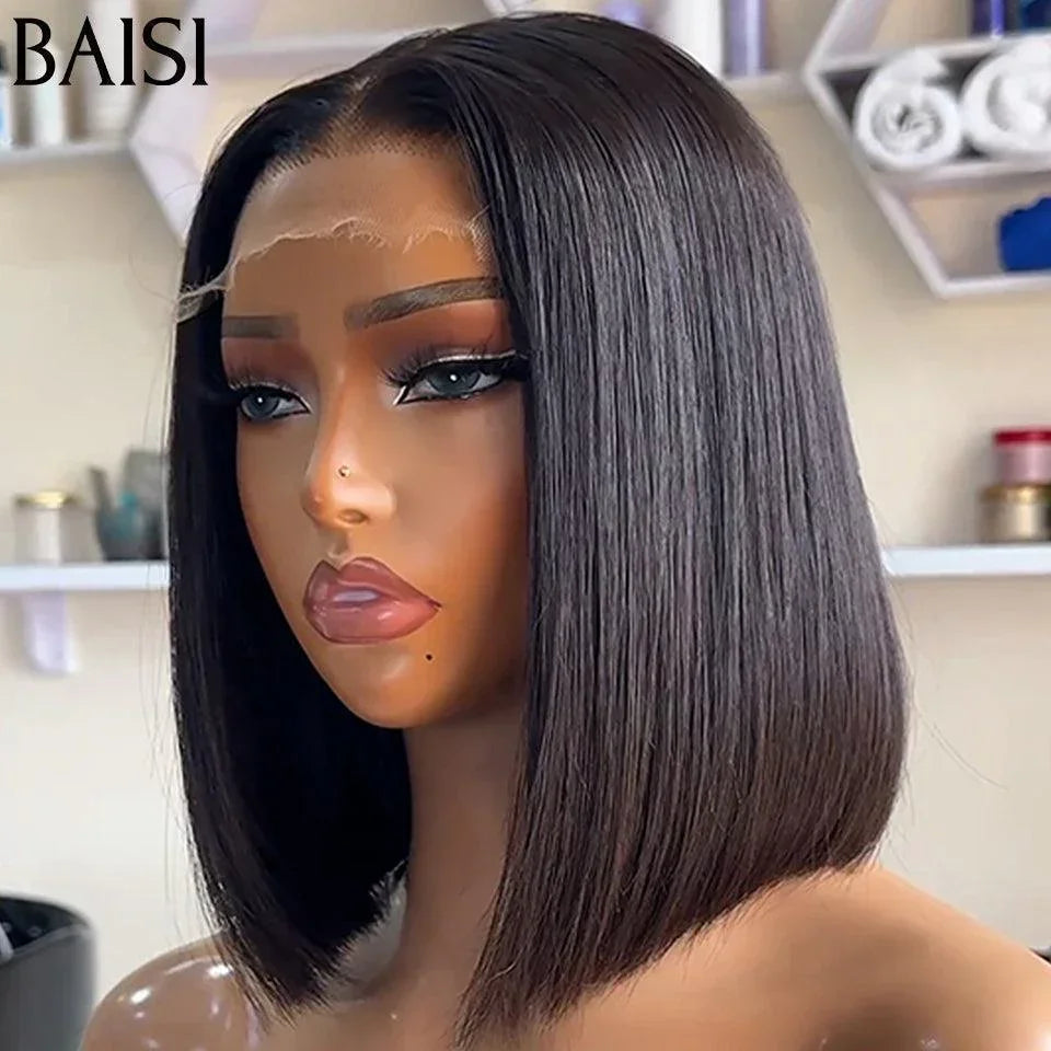 BAISI Reçu 48H + TVA 0€ 4X4 Closure Perruque Naturelle Lisse 66€ moitié prix 200% Densité en 100% Cheveux Humains