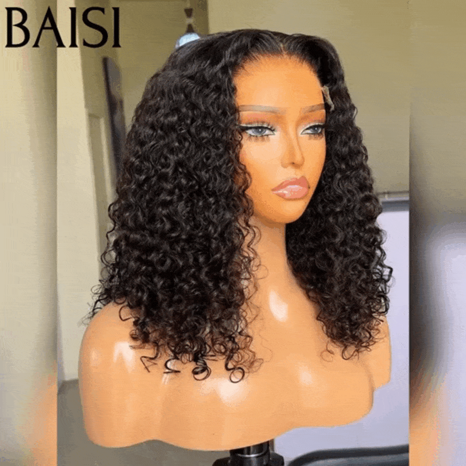 Parrucca frontale in pizzo BAISI 13x4 BOB nera riccia con frontale in pizzo in capelli umani al 100%