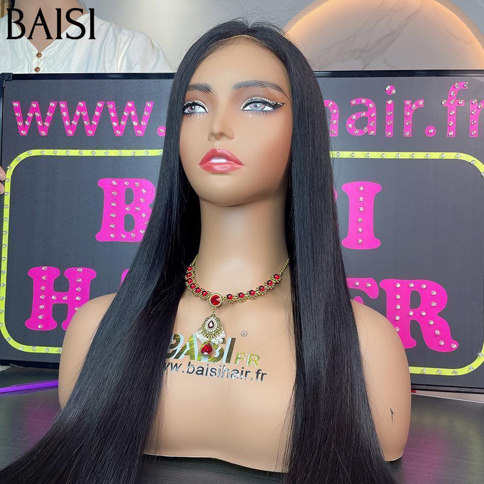 BAISI Perruques de Luxe 13X4 Lace Perruque  Noir 100% Vietnam Hair Lisse en 100% Cheveux Humains  250% densité plus de 20 ans d' utilisations