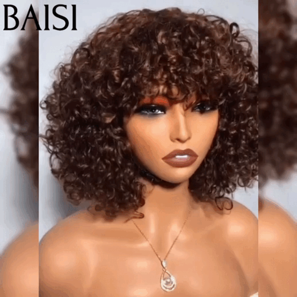 BAISI Flash Offer 98€ Curly Water Wave Wig Brown Color Without Lace Without Glue in 100% Human Hair FR38