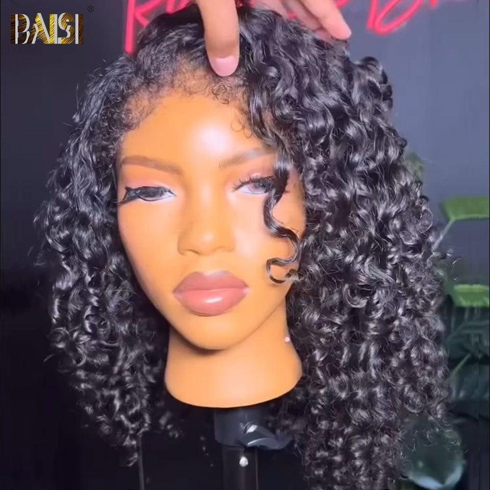 BAISI 13X4 Peluca de encaje rizado TW 16 pulgadas 250% densidad de gama alta con pelo de bebé encaje natural sin pegamento 100% cabello humano real 4C Hairline