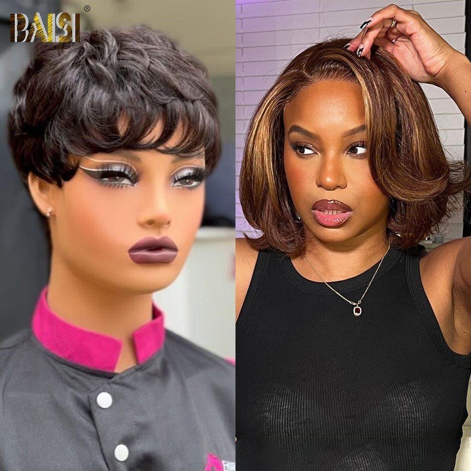 BAISI Lot de 2 perruques Pixie 120 euro ou 2 perruques 209€ 13X4 lace Body wave et 2X6 lace Lisseen 100% vrais cheveux humains  MP50