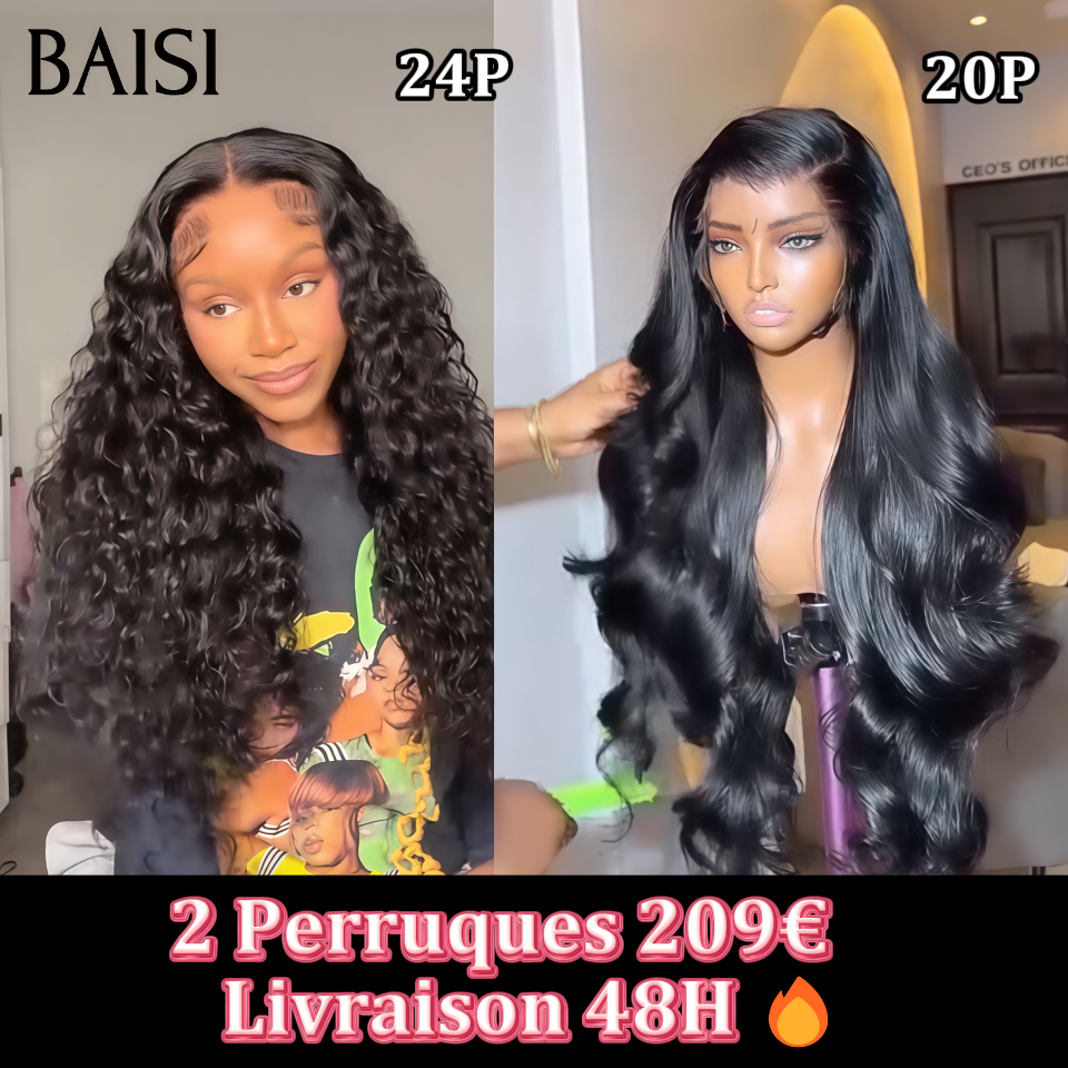 BAISI 2 Perruques Promo 209€ Moitié Prix 13x4 lace curly wave 24 pouces et body wave 20 pouces 100% human hair