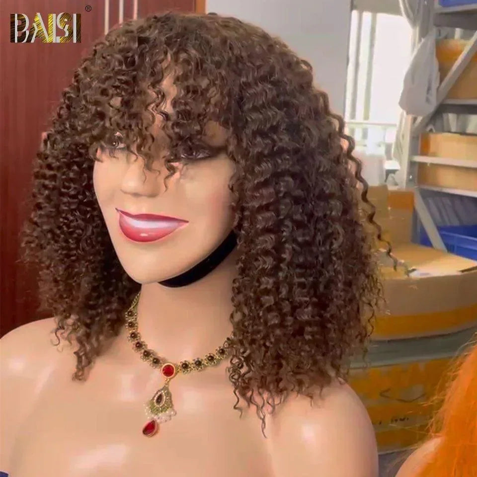 BAISI bob egg wave perruques marron mixte miel ou perruque 14 Pouce 130€  En Couleur 4# kinky curly avec frange ou egg wave En Couleur orange moitié prix en 100% cheveux humains MP50