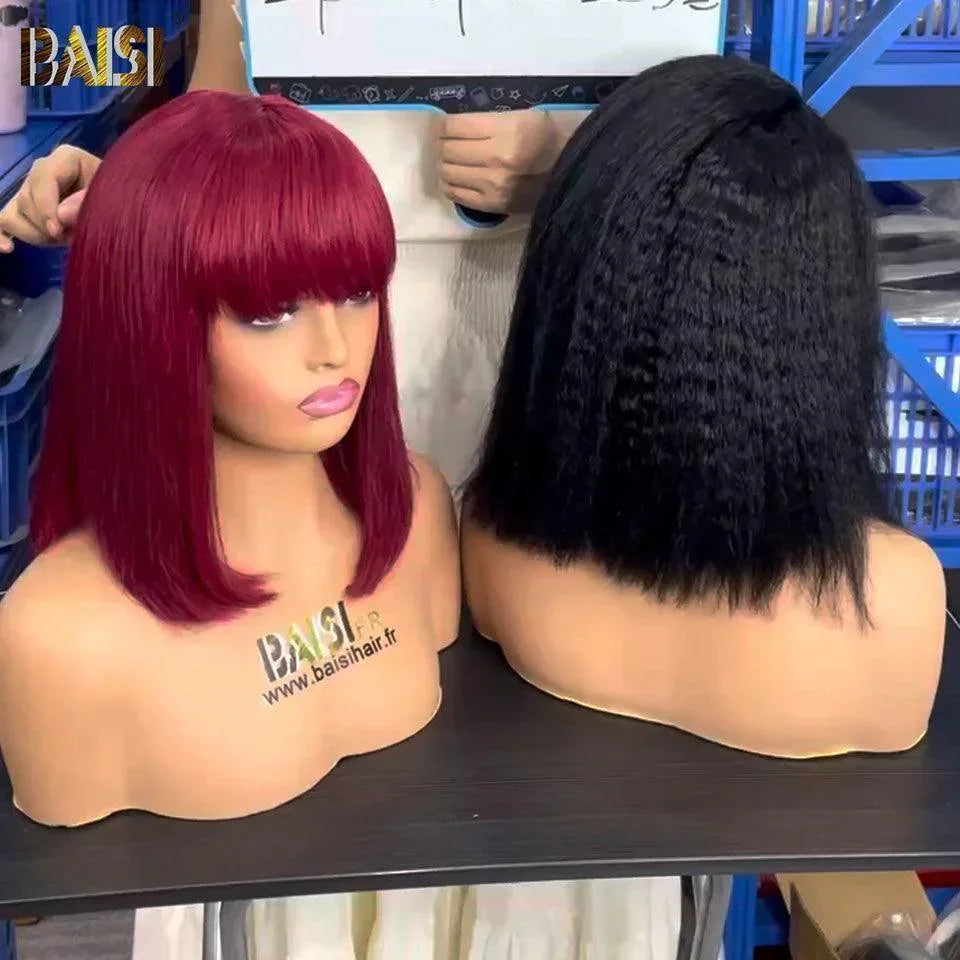 BAISI Promo Limitée 2 perruques 150€ 2X6 lace DE luxe 99J et Mixte 10 Pouces ou 2 perruques 155€ 13X4 kinky staight 12 pouces et sans Colle Bob avec Frange 10 Pouces en 100% vrais cheveux humains