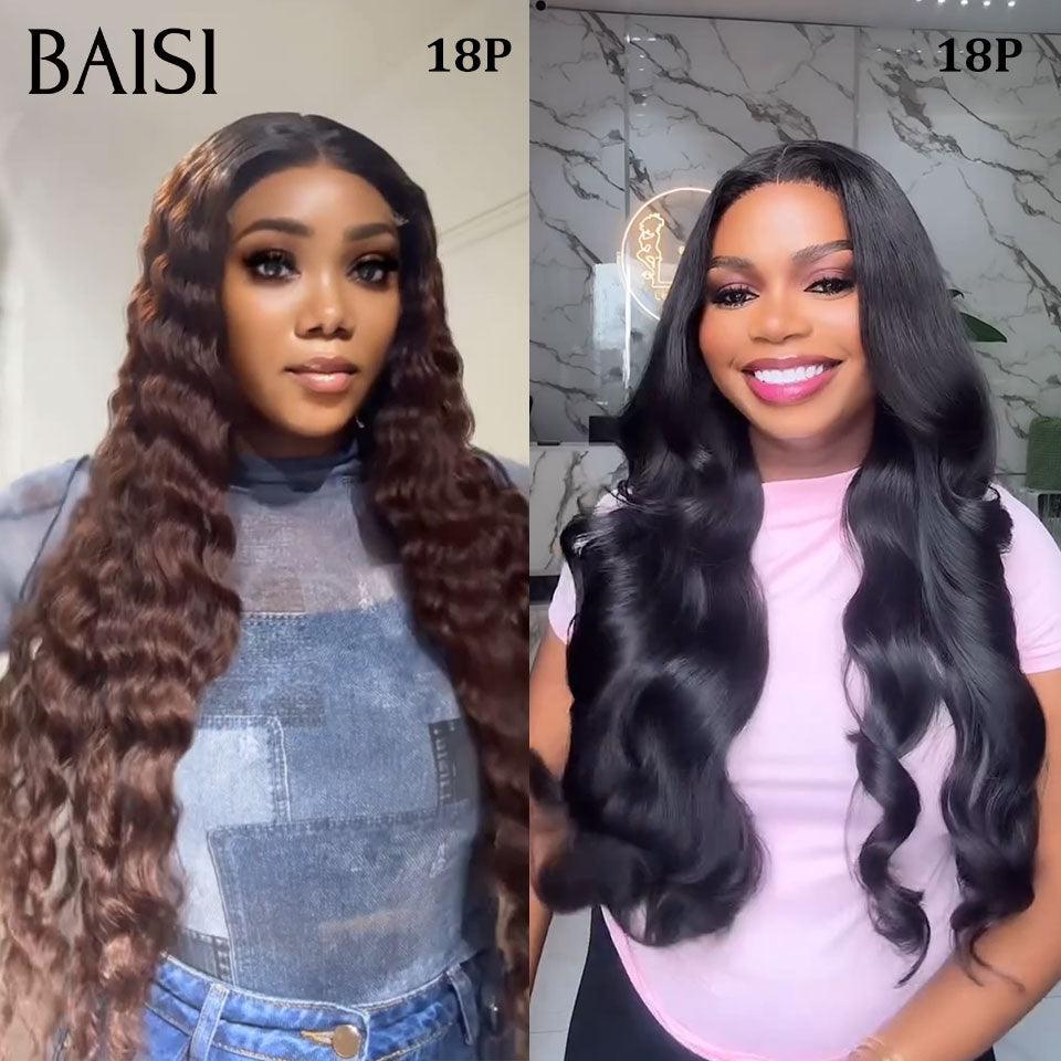 BAISI Lot de 2 perruques en 100% vrais cheveux humains 299€ 13X4 lace deep wave 18 pouces et 4x4 lace body wave 18 pouces code: VIP100