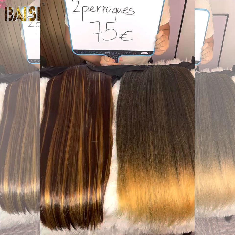 BAISI Lot De 2 Perruques 76€ prix Abordable sans colle sans lace facile à porter cheveux Synthetique B