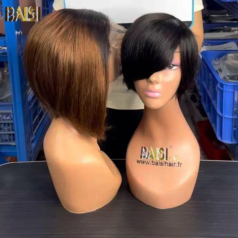BAISI 2 Perruques bob 96€ 13X4 lace bob Perruque 1BT4# 8 pouces + pixie 9188 ou 119€ 4x4 lace body wave 10pouces +pixie water wave 6 pouces en 100% vrais cheveux humains