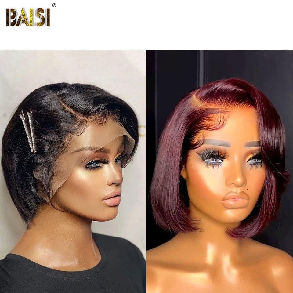 BAISI HAIR FR 2 Perrques 79€ 13X4 lace frontal curly wave noir et Mixte ou Achetez 1 + 1 Gratuite = 136€ bob deep wave avec Frange en couleur 1B et 99J# ou 2 Perruques Pixie 118€ En 100% Cheveux Humains