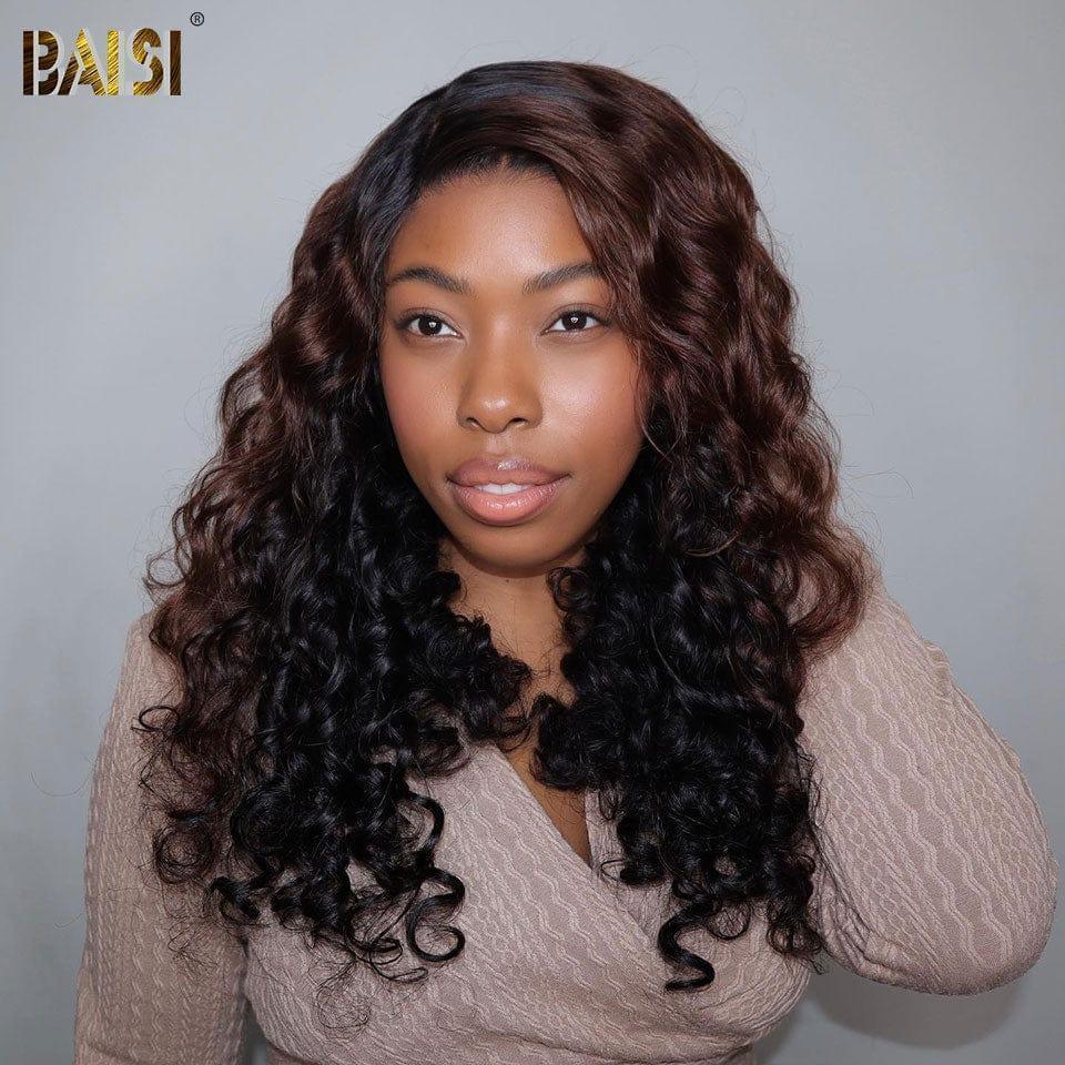 Parrucca onda riccia BAISI 7X5 in colore Nero mix Marrone in capelli umani veri al 100% MP50