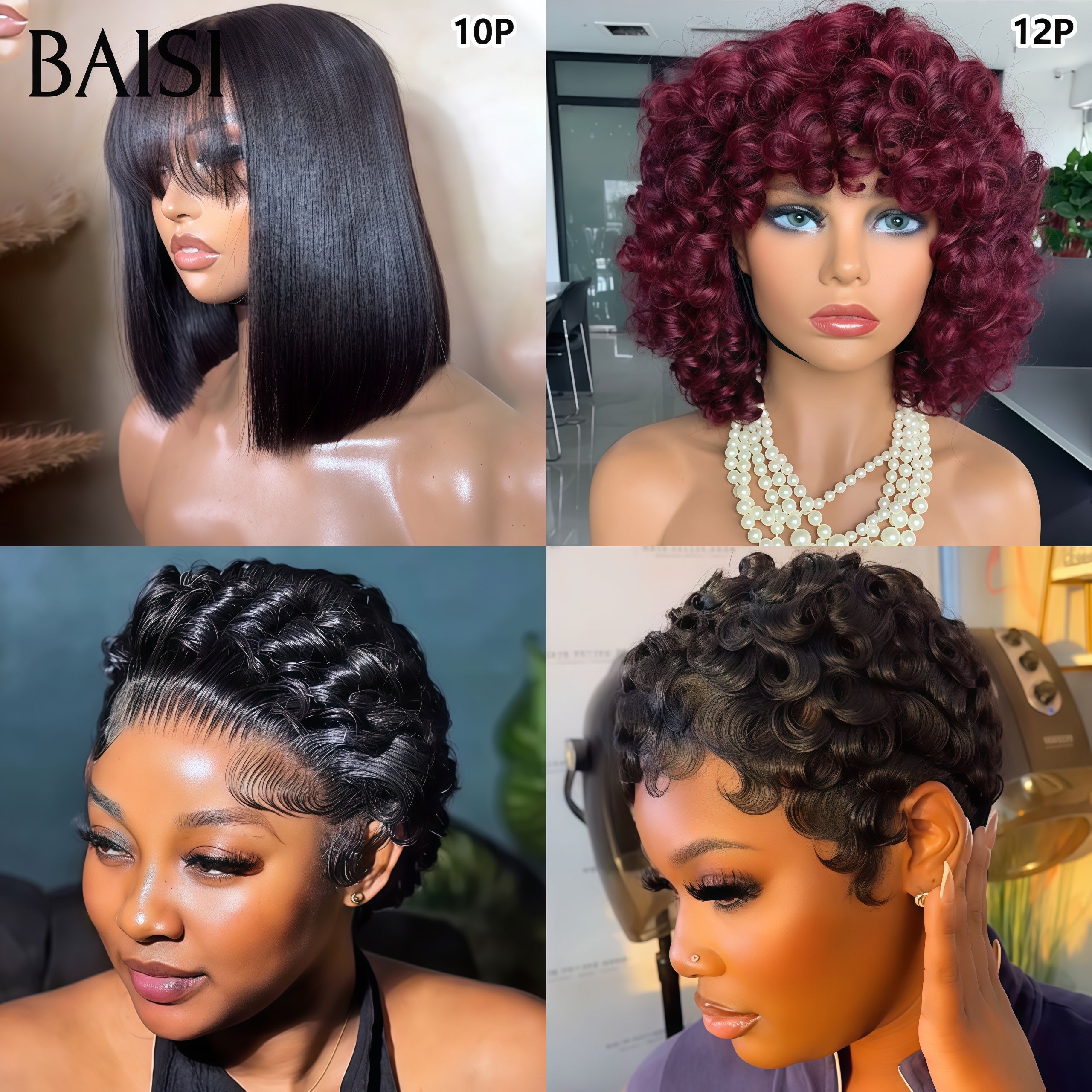 BAISI Combined Sale B 99€ For 4 Wigs 100% Human Hair Machine Made
