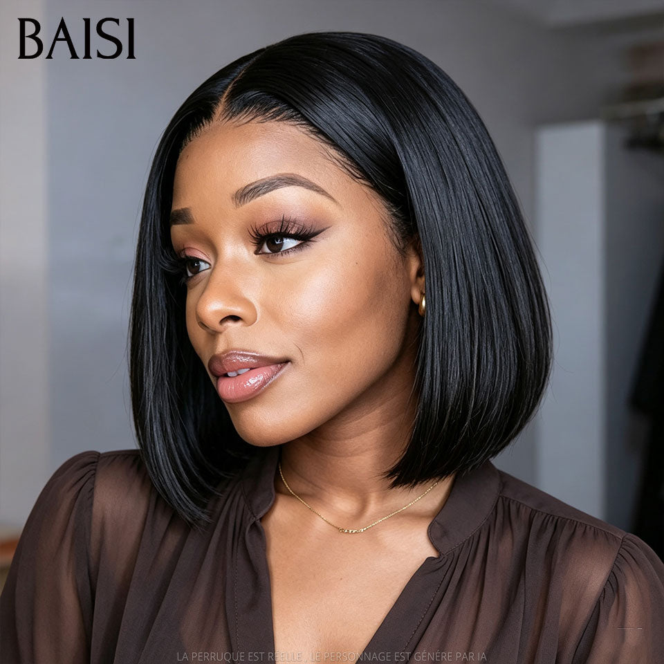 BAISI straight lace closure bob wig BLACK 10 inch Raw Hair 69€ 100% real human hair