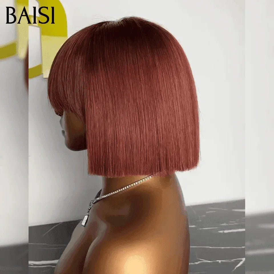 BAISI 15A SDD BONE STRAIGHT 300% densité sans Lace sans colle 100% Vietnam Hair Bob lisse Avec Frange Perruques de Luxe 100% Vietnam Hair SDD BONE STRAIGHT Couleur #33 A1 Fabriquées par les cheveux double drawn