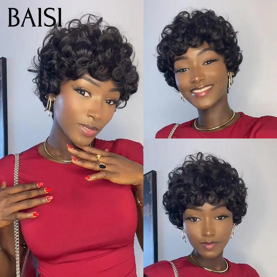 BAISI 3 perruques au choix 89€ ajouter dans le panier un par un au prix d'usine fournisseur coiffure Personnalisée boucle sans colle 10 différentes types de perruques pixie vente en gros pour revendre  (Pas Besoin de Code)