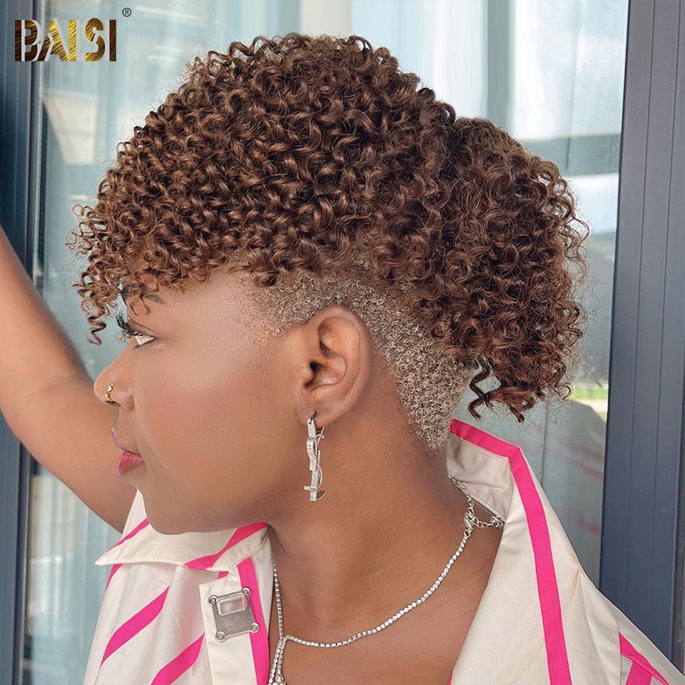 BAISI Mezza parrucca Topper con onda riccia capelli parziali personalizzati in colore Marrone 4# (non è una parrucca intera) in capelli umani al 100%