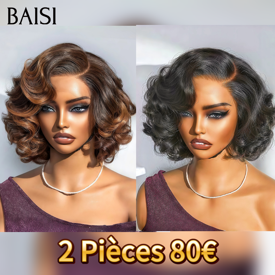 BAISI 2 Perruques 80€ bob egg wave Colis depuis L'Usine en 100% Cheveux Humains