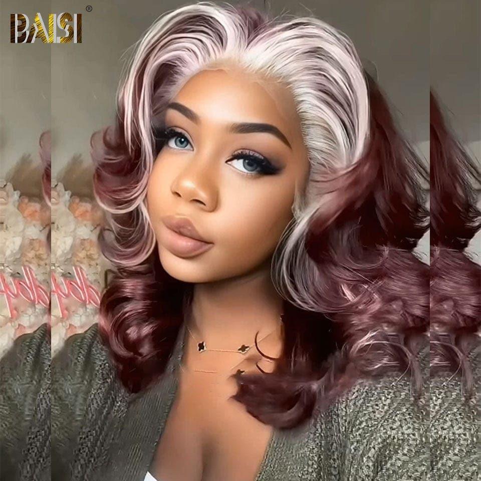 BAISI 4 Perruques 239€ 4 types de perruques différents ou 13x4 Frontal Perruque Body wave 16 pouces en Couleur Rouge-violet Mix Blonde en 100% Raw Hair VIP100