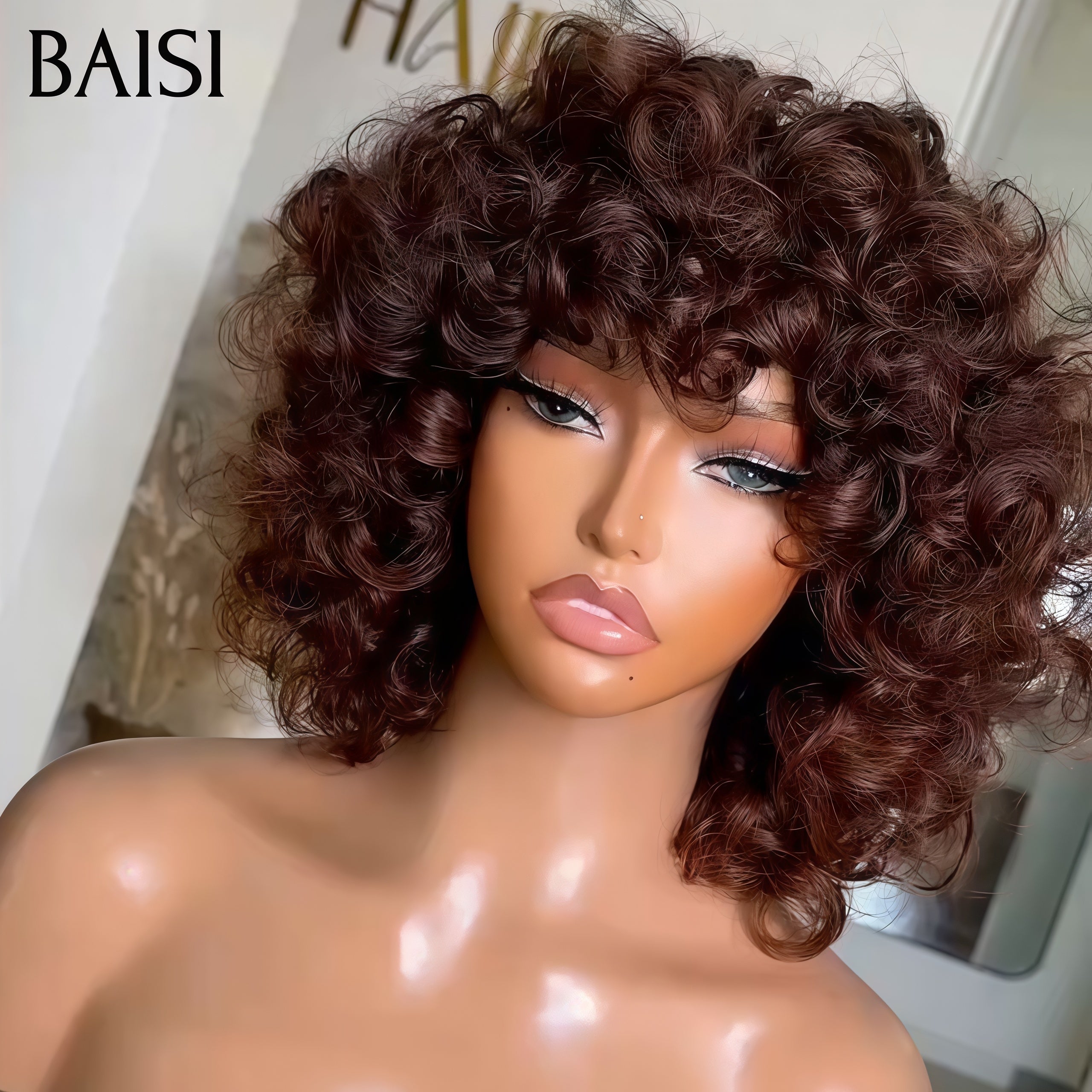 BAISI 2 Perruques Bob egg wave avec Frange Fabriqué à la Machine en couleur marron et NOIR 12 Pouces 129€ 100% vrais cheveux humains
