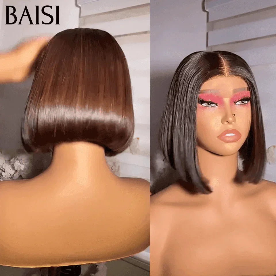 BAISI 15A SDD BONE STRAIGHT 2x6 Lace Closure Perruque Lisse couleur Marron #4 en 100% Cheveux Humains 100% Vietnam Hair 300% densité Pre-plucked