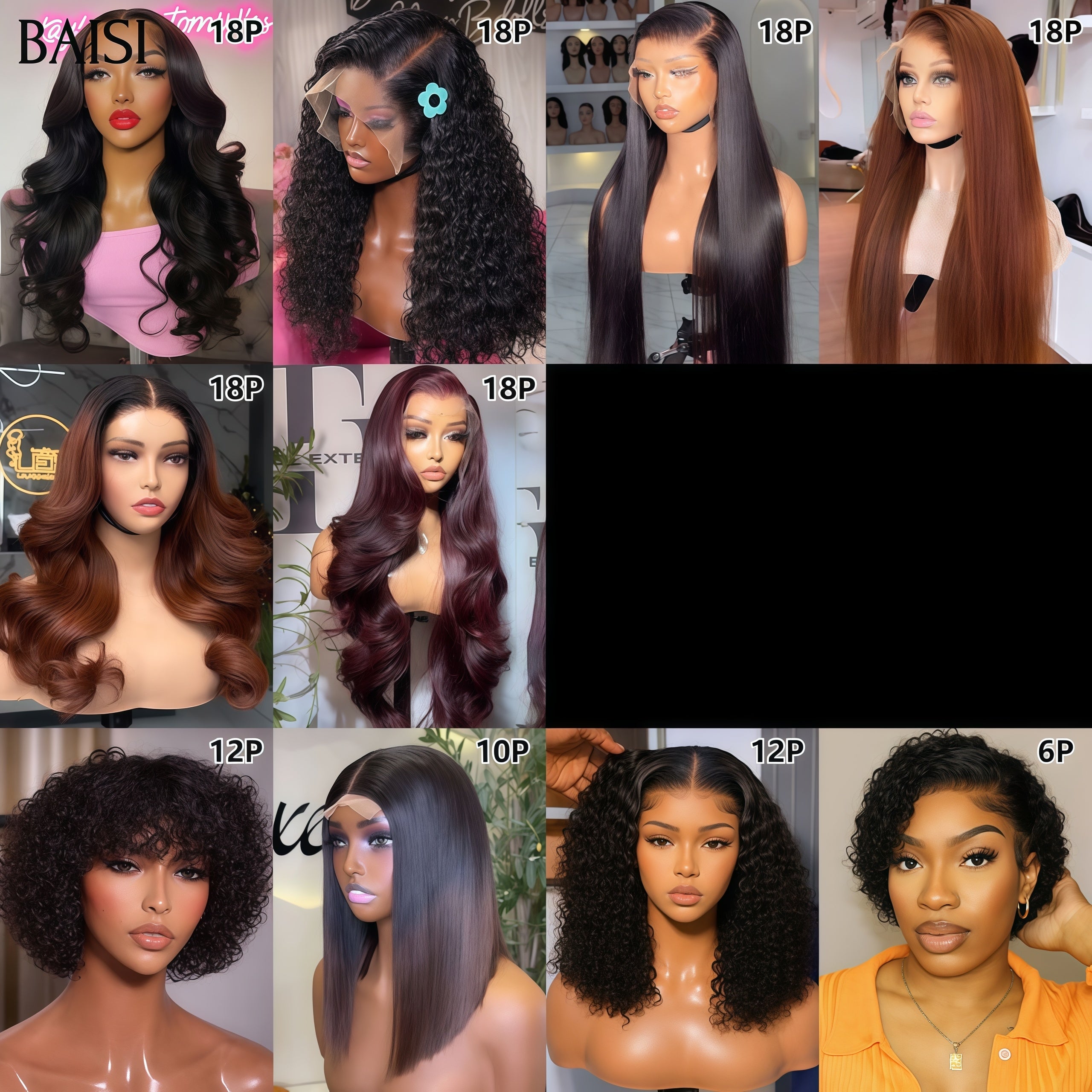 BAISI Wigs 10 Wigs to resell €699 in 100% real human hair Code: VIP100
