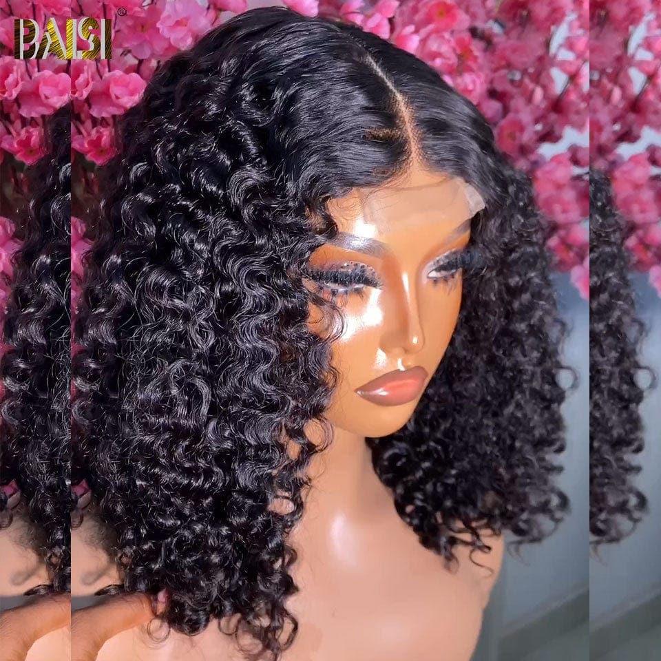 BAISI 3 Coiffures 158€ 2X6 lace 8 Pouces et 13x4 pixie 1BT4/350# et sans colle finger wave ou 4 Perruques en France pour revendre 440€ VIP400 en 100% vrais cheveux humains Réduction avec code promo