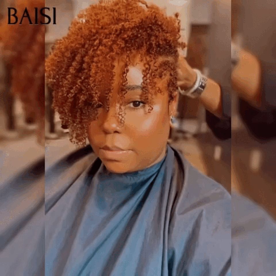 BAISI Demi-perruque kinky Curly wave 99€ Topper cheveux partiel personnalisé en Couleur orange 350#（ c'est pas une perruque entière ) en 100% cheveux humains