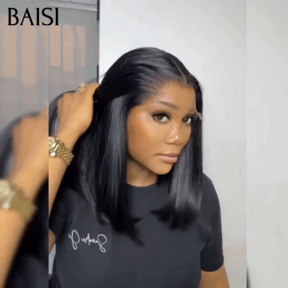 BAISI Prix 50€ Perruque Pixie Afro curly bouclé Noir sans lace sans colle ou 4X4 lace Lisse 14 Pouces en 100% cheveux humains MP50